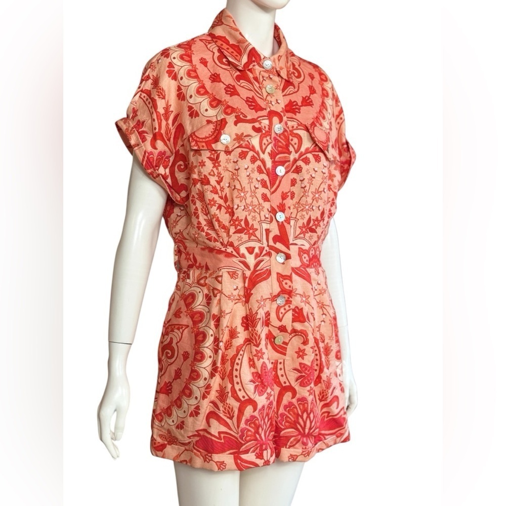 Farm Rio Jaipur Floral Paisley Linen Romper Size Medium - Picture 3 of 15